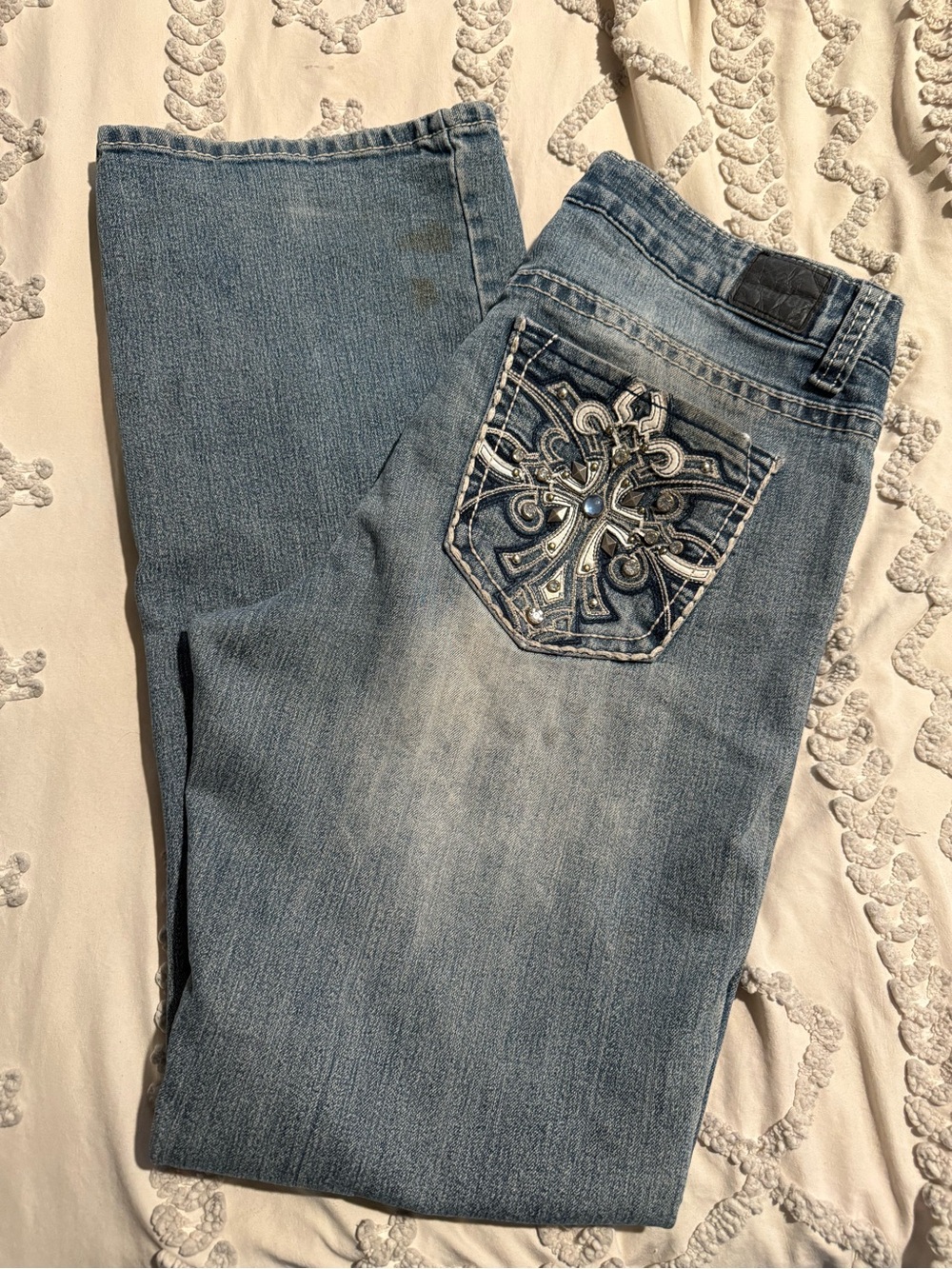 4/$16 Love Nation Light Blue Boot Cut Jeans with Embellished Pocket